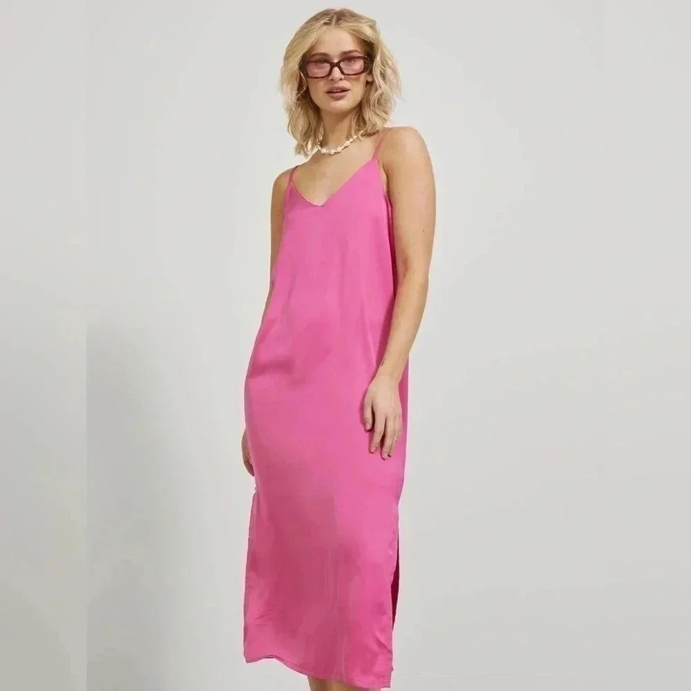 Pink Satin Cleo Midi Dress NWT
